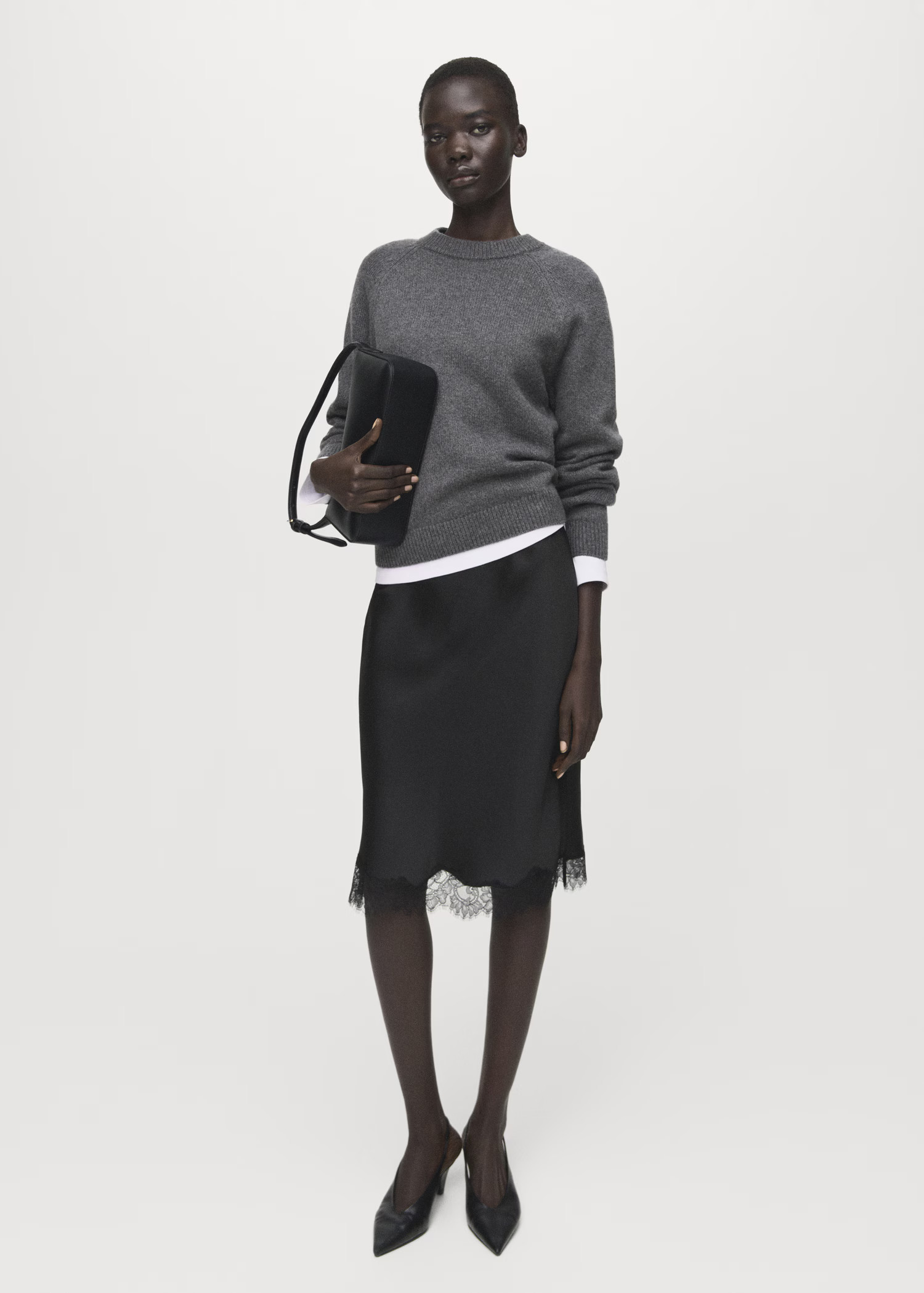 Satin lace skirt | MANGO (UK)