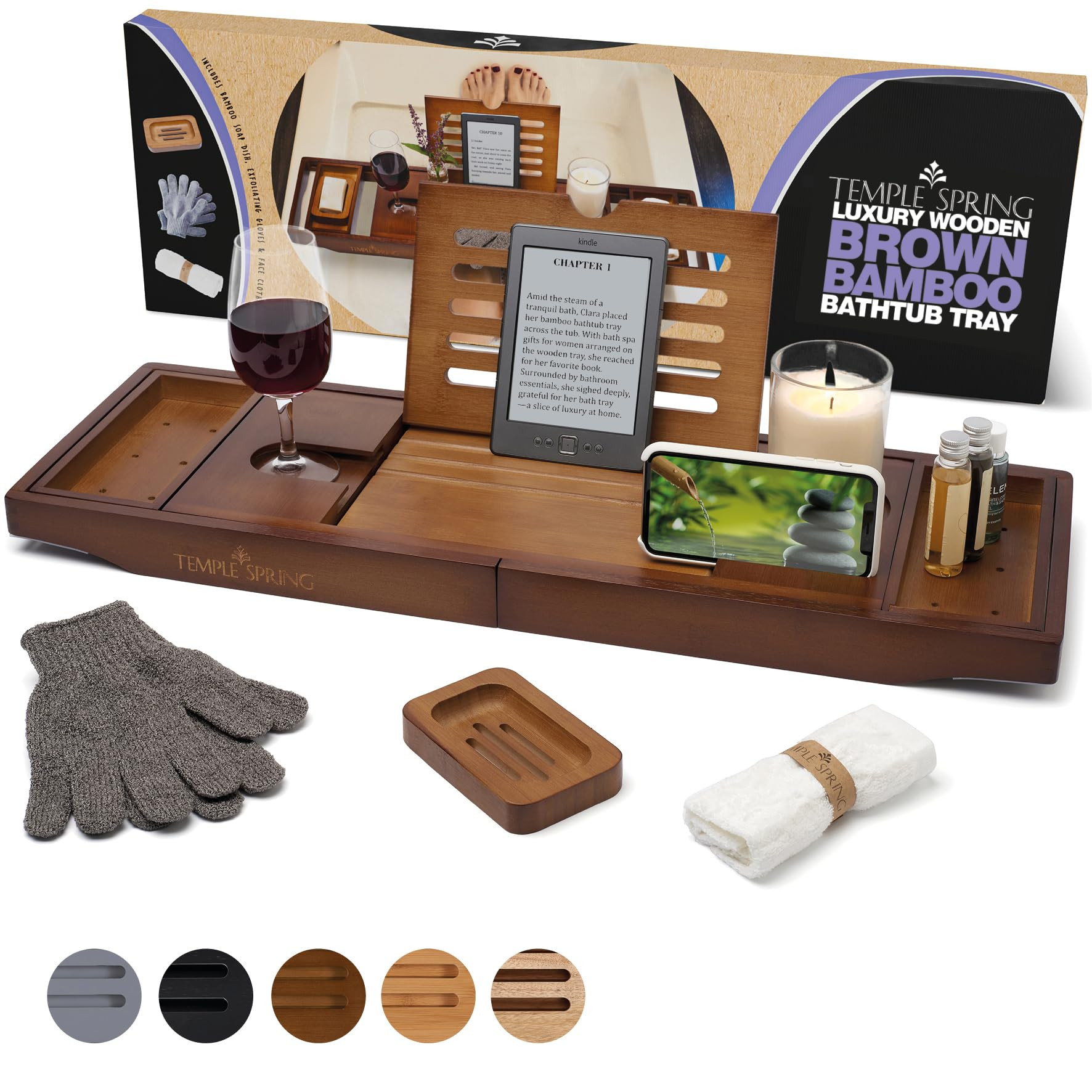 Temple Spring Wooden Bathtub Tray, Bamboo Bathroom Accessories, Bath Tray for Tub, at Home Spa Es... | Amazon (US)
