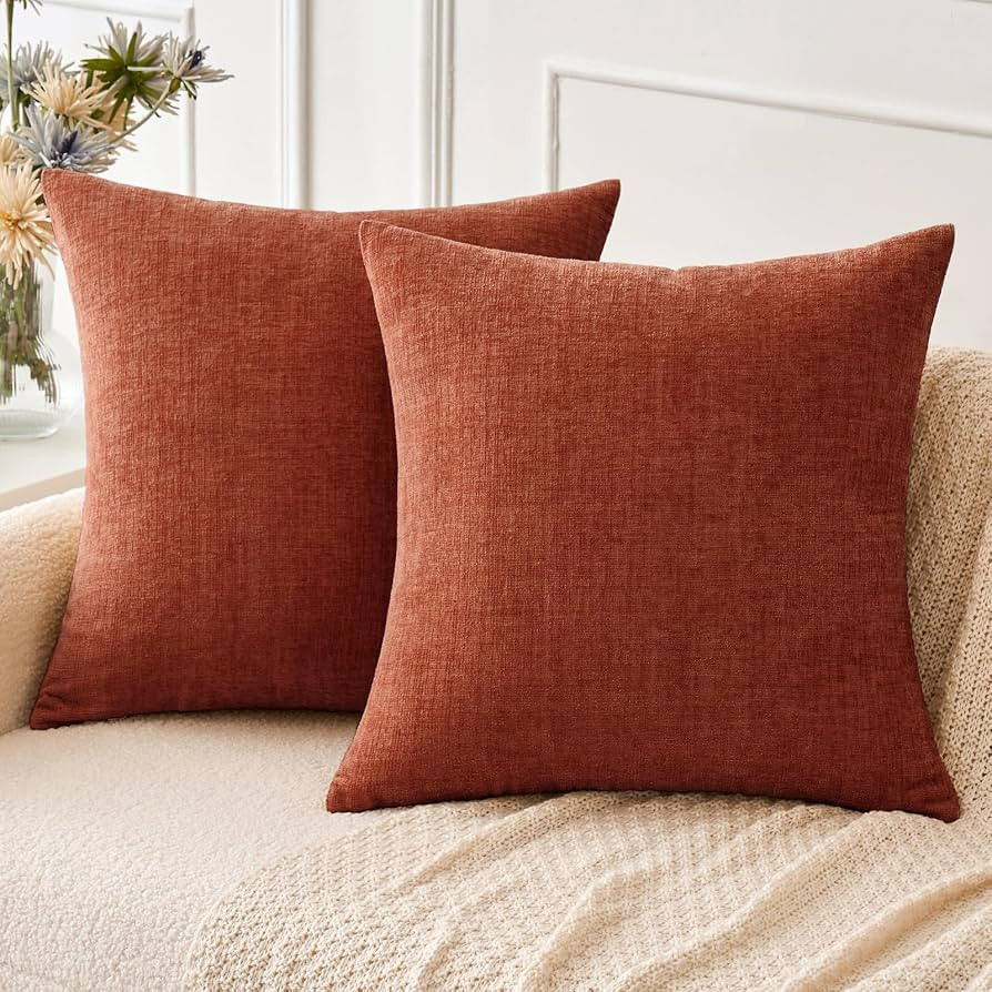MIULEE Soft Chenille Fall Throw Pillow Covers Burnt Orange 18x18 Pack of 2 | Amazon (US)
