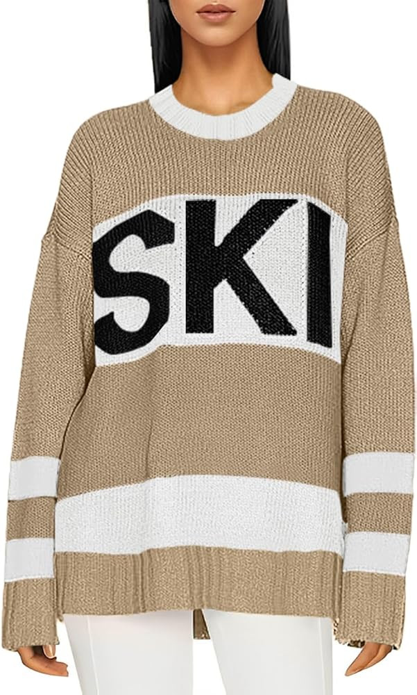 Oversized Sweater for Women Fall Fashion 2024 Crewneck Long Sleeve Ski Pullover Sweaters S-2XL | Amazon (US)