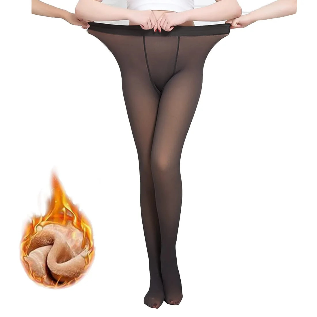 Fleece Lined Tights Women Sheer Fake Translucent Tights Faux Translucent Winter Thermal Warm High... | Walmart (US)