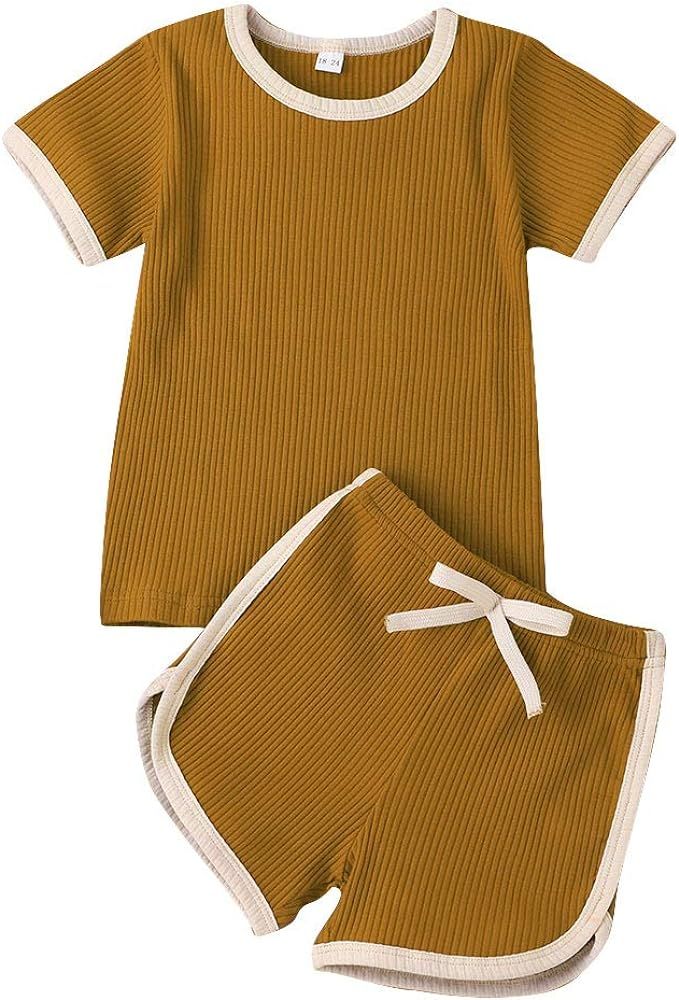 Arvbitana Unisex Toddler Baby Boy Girl Summer Clothes Short Sleeve T-Shirt Tops+Short Pants Ribbed T | Amazon (US)