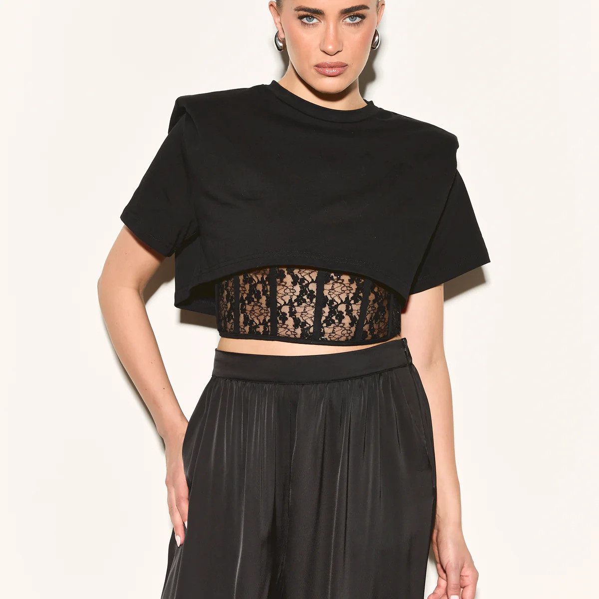 CLARA Black Lace Corset T-Shirt | Noughts and Kisses