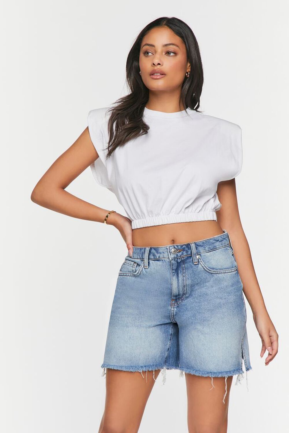 Recycled Cotton Frayed Denim Shorts | Forever 21 (US)