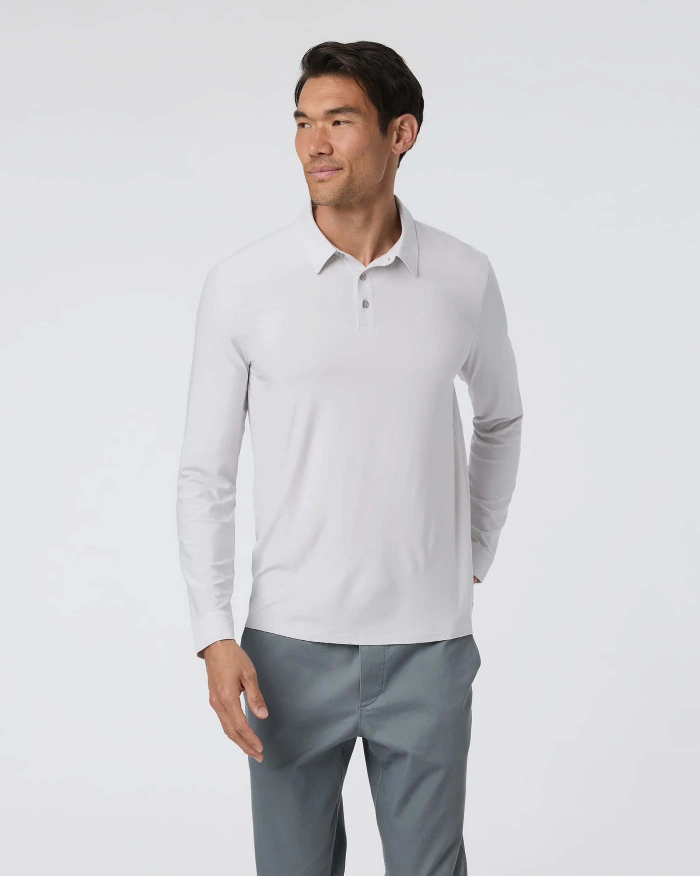 Long Sleeve Strato Tech Polo | Frost Grey Heather | Vuori | Vuori Clothing (US & Canada)