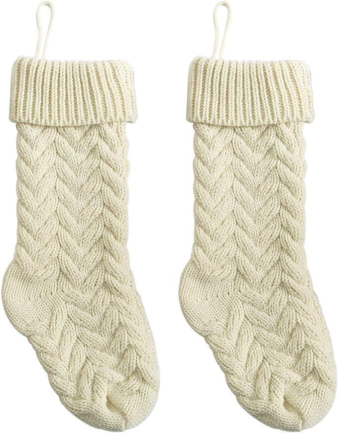 Kunyida Pack 2,18" Unique Ivory White Knit Christmas Stockings Style3 | Amazon (US)