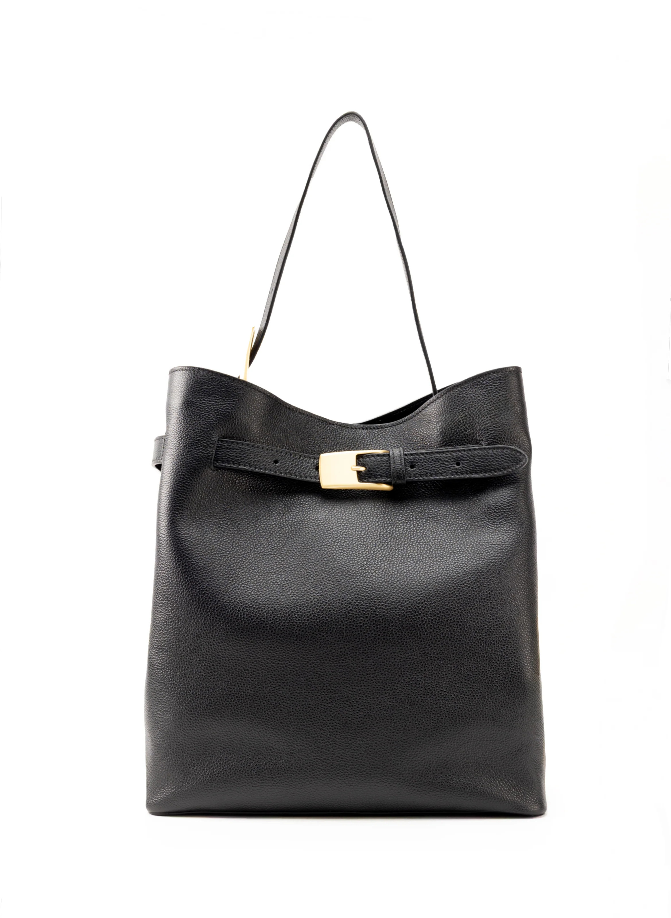 Belt Bag Pebbled Leather Black - Gold - Women's Laptop Tote - Elleme | Elleme