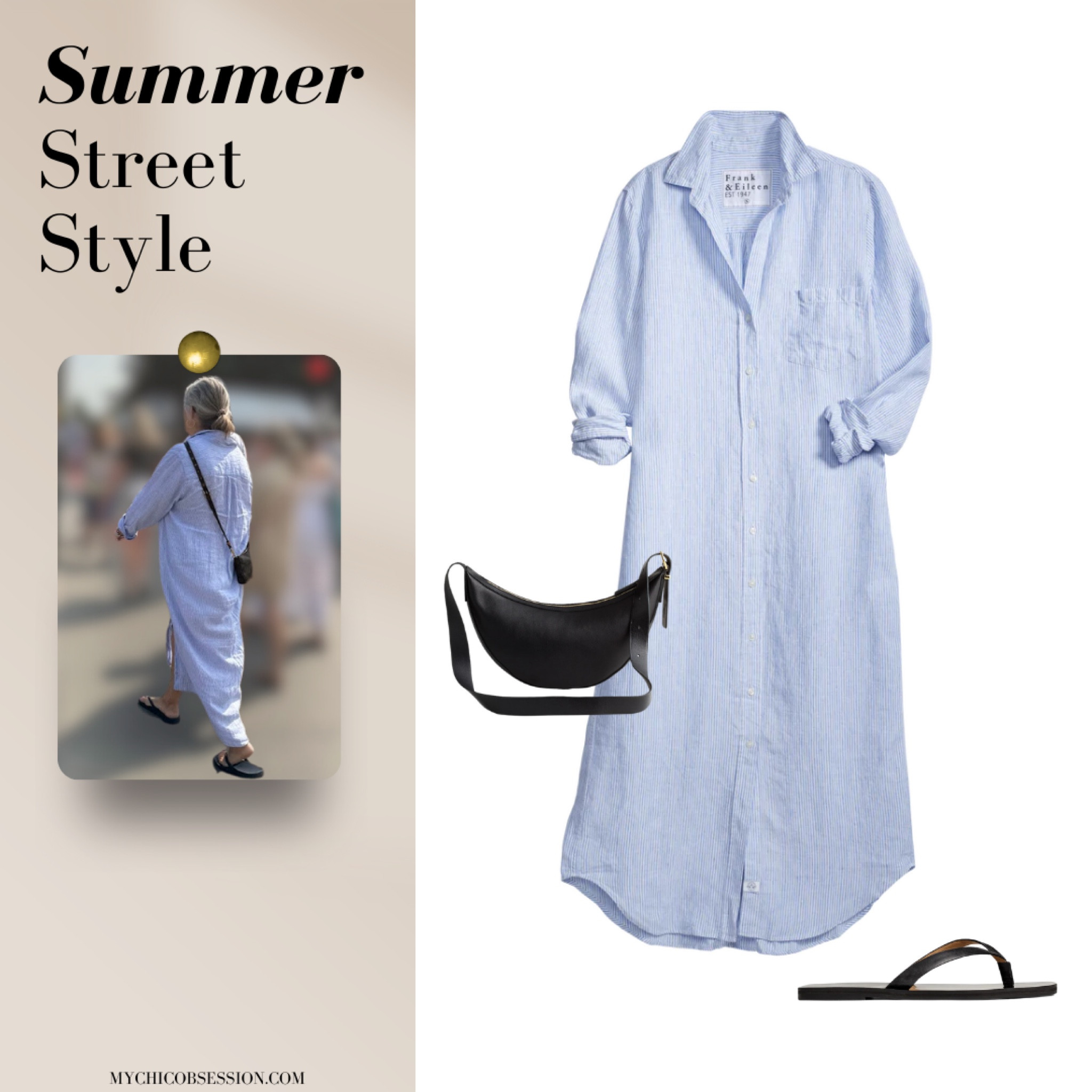 In need of some stylish summer outfit ideas? These cute street style looks were spotted at the farmers market! Recreate these summer outfits or use them for inspo as you get dressed this season ✨ linen maxi striped shirt dress, sling bag, and flip flop sandals 

#LTKSeasonal #LTKStyleTip