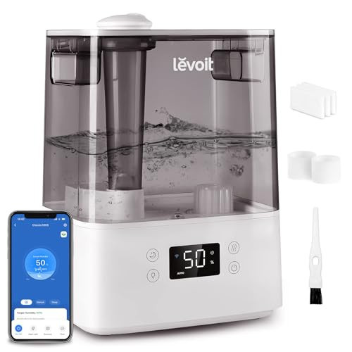 LEVOIT Humidifiers for Bedroom Large Room Home, (6L) Cool Mist Top Fill Essential Oil Diffuser for Baby & Plants, Smart App & Voice Control, Rapid Humidification & Auto Mode - Quiet Sleep Mode, Gray | Amazon (US)