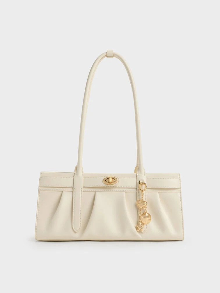 Black Isolde Belted Ruched Shoulder Bag | CHARLES & KEITH | Charles & Keith US