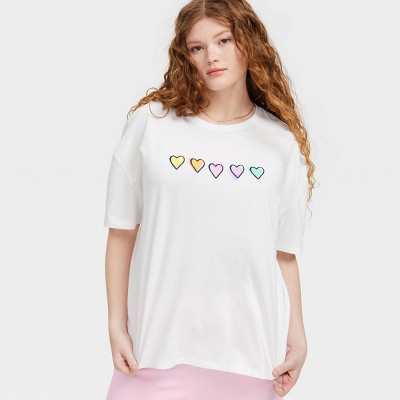 Women's Short Sleeve Oversized Disco Hearts Wave Graphic T-Shirt White - Roller Rabbit x Target L | Target
