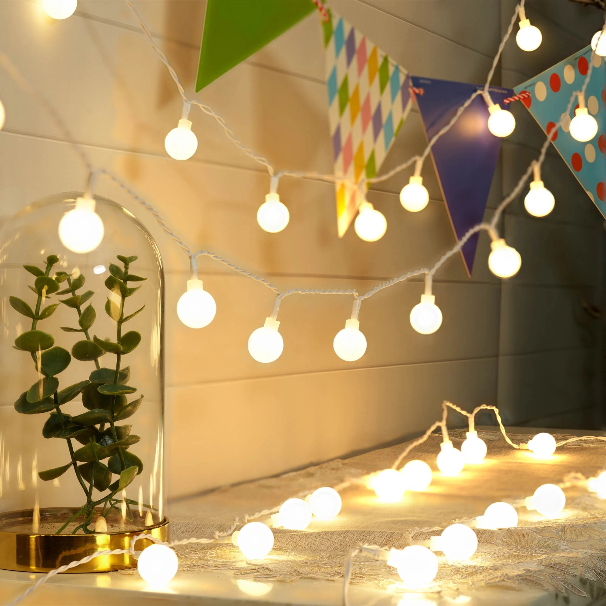 Mainstays Indoor 50-Count LED Globe Lights, with Frosted White G20 Globes, AC-Adaptor, 4.5 Volts | Walmart (US)