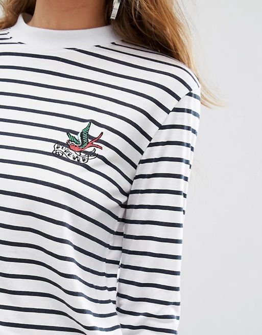 Daisy Street – Langärmliges Shirt mit Bretonstreifen und Vogelmotiv | Asos DE