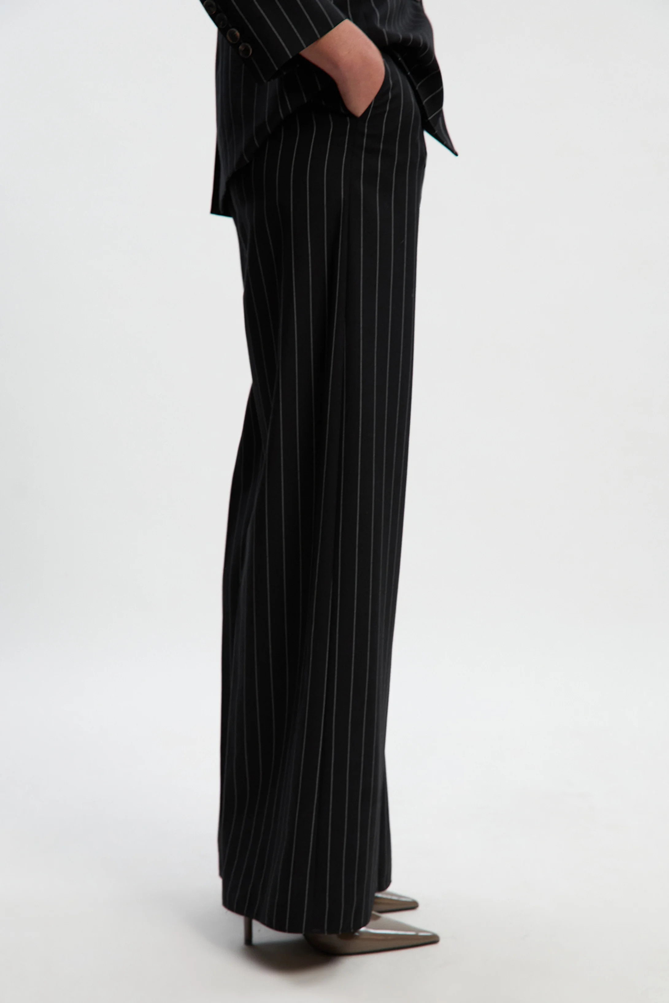 Petite Pinstripe Wide Leg Tailored Trouser | Karen Millen UK + IE + DE + NL