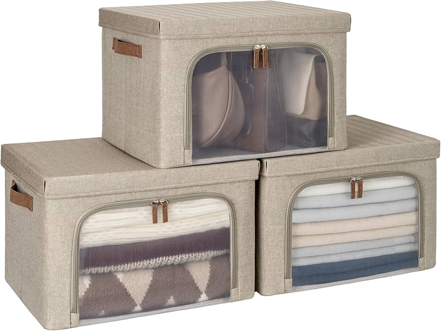 StorageWorks Storage Bins with Lids, Decorative Boxes with Clear Window for Clothes, Fabric Colla... | Amazon (US)