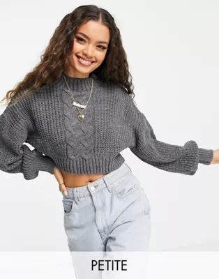 Missguided Petite cropped cable knit jumper in charcoal | ASOS (Global)