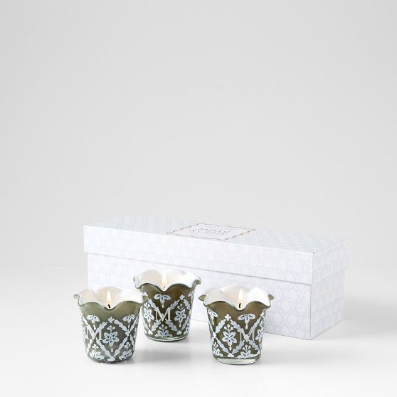 Hand Painted Block Print Votive Candle, Set of 3 | Mark and Graham