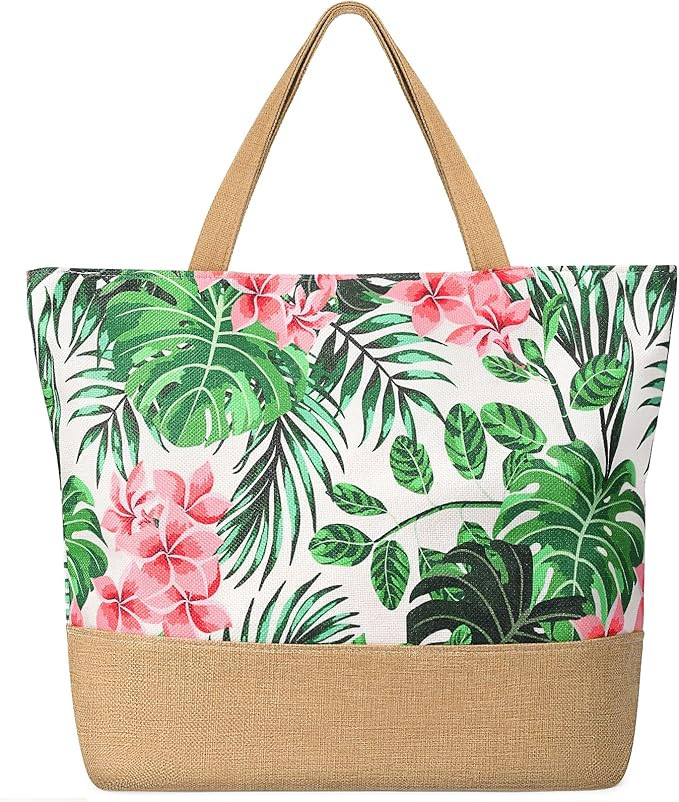 Trifabricy Beach Bag for Women, Large Beach Tote Bags with Zipper, Woven Straw Tote Waterproof, S... | Amazon (US)