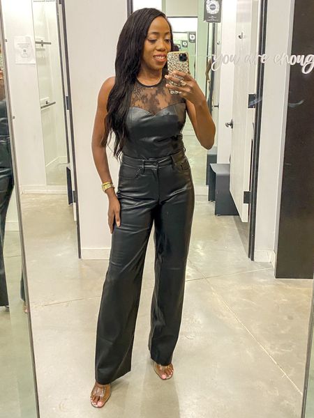 30-50% off everything! 

Tried on these cute faux leather pant and I absolutely love them. They’re high waisted, wide leg and has functional pockets. True to size. Wearing a size 6. 
I wore it with a faux leather bodysuit. Love the lace details on it. Has snap closures on the bottom and is true to size. Wearing a small. 

Fall Outfit, Fall Style, Pre Fall, 

#TheFabulous1Blog #LTKSeasonal 

#LTKFind #LTKsalealert #LTKstyletip