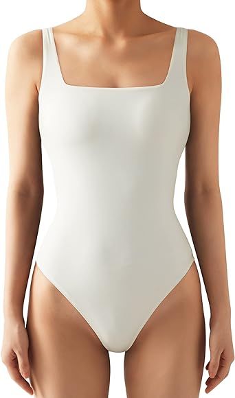 SUUKSESS Women Sexy Square Neck Thong Bodysuit Backless Sleeveless Tank Tops | Amazon (US)