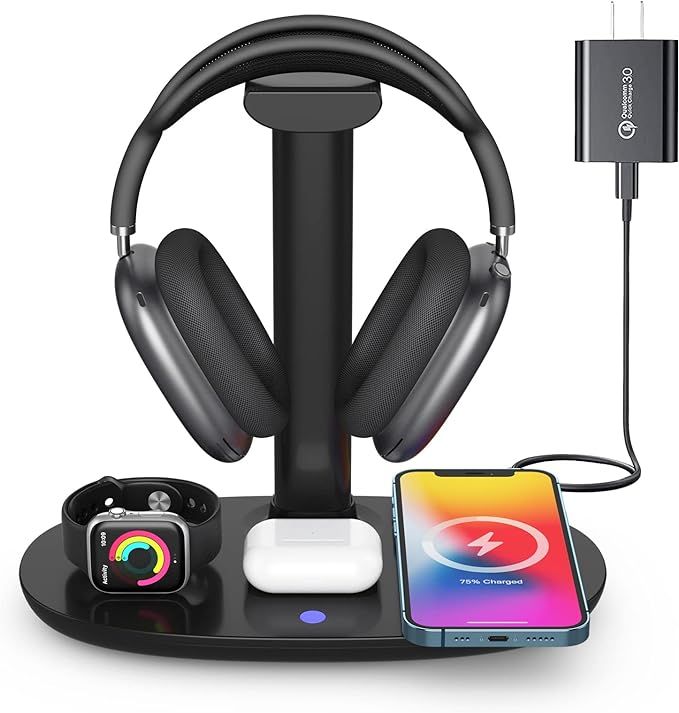 Headphone Stand with 15w Wireless Charger, Suguder 4 in 1 Charging Station Headset Holder for Air... | Amazon (US)