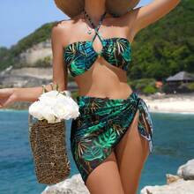 Womens Printed Halter Neck Separated Swimsuit With Adjustable Shoulder Strap Random Print | SHEIN