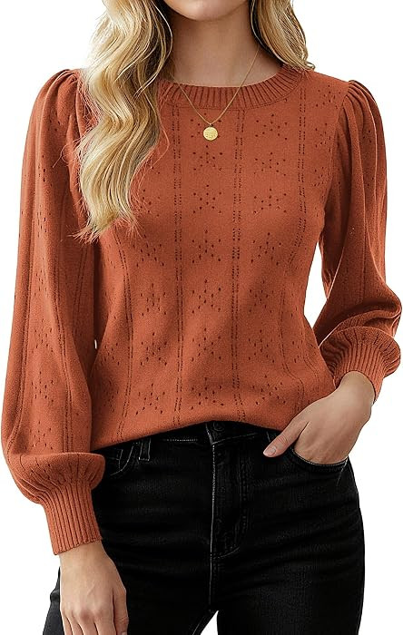 GRACE KARIN Puff Long Sleeve Crochet Fall Sweaters for Women Trendy 2026 | Amazon (US)