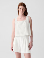 Click for more info about Linen-Blend Button-Back Cropped Tank Top