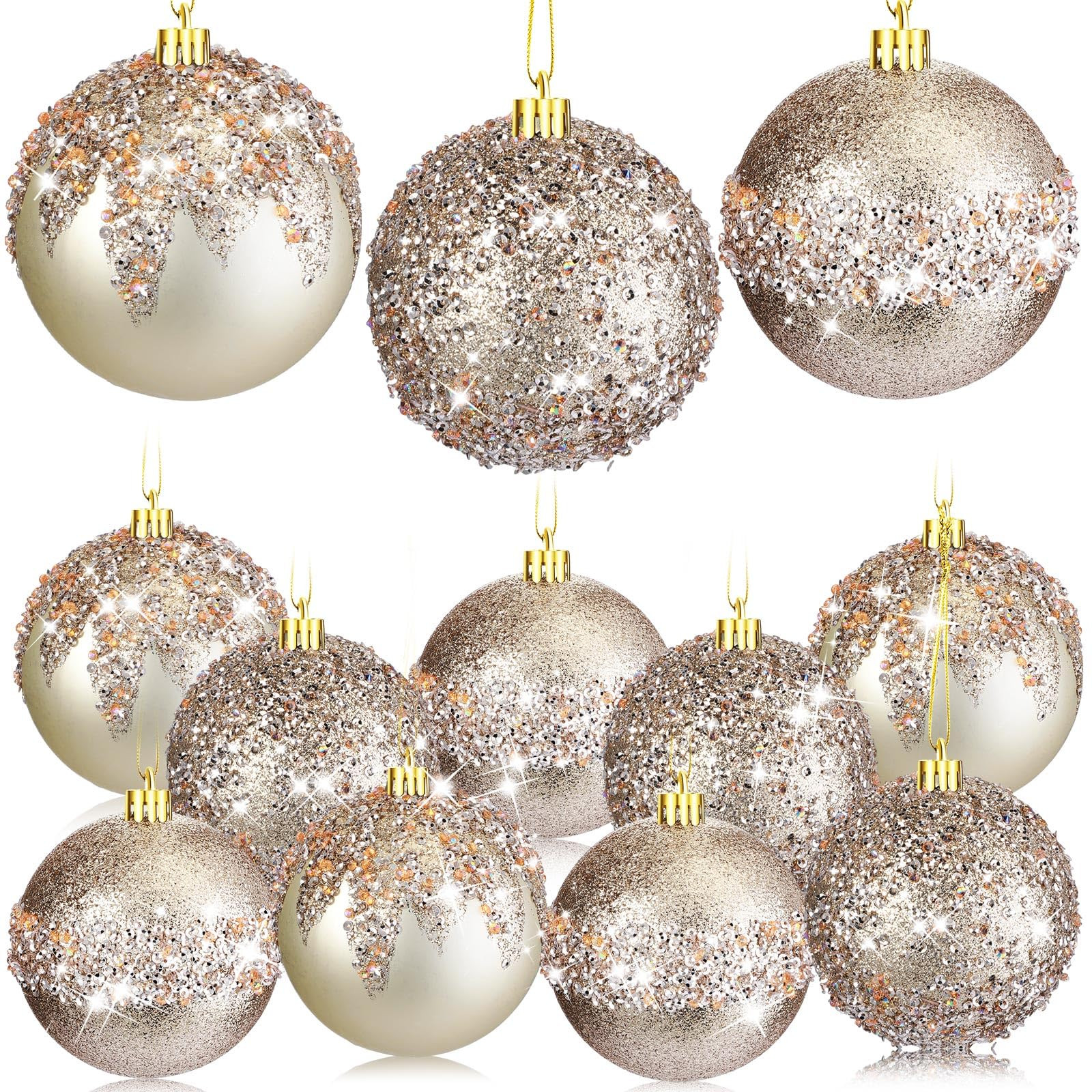 Syhood 12 Pieces Glitter Christmas Ball Ornaments Rhinestone Sequin Christmas Decorations Hanging... | Amazon (US)