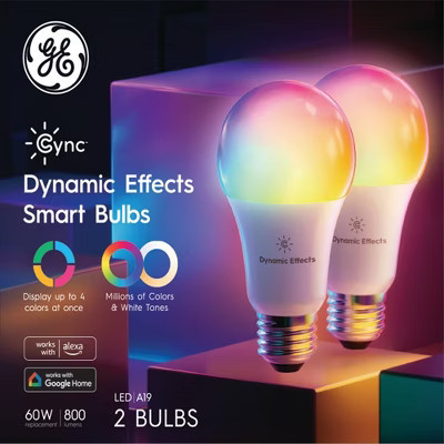 GE 2pk CYNC Dynamic Effects Smart LED Full Color A19 Light Bulbs | Target