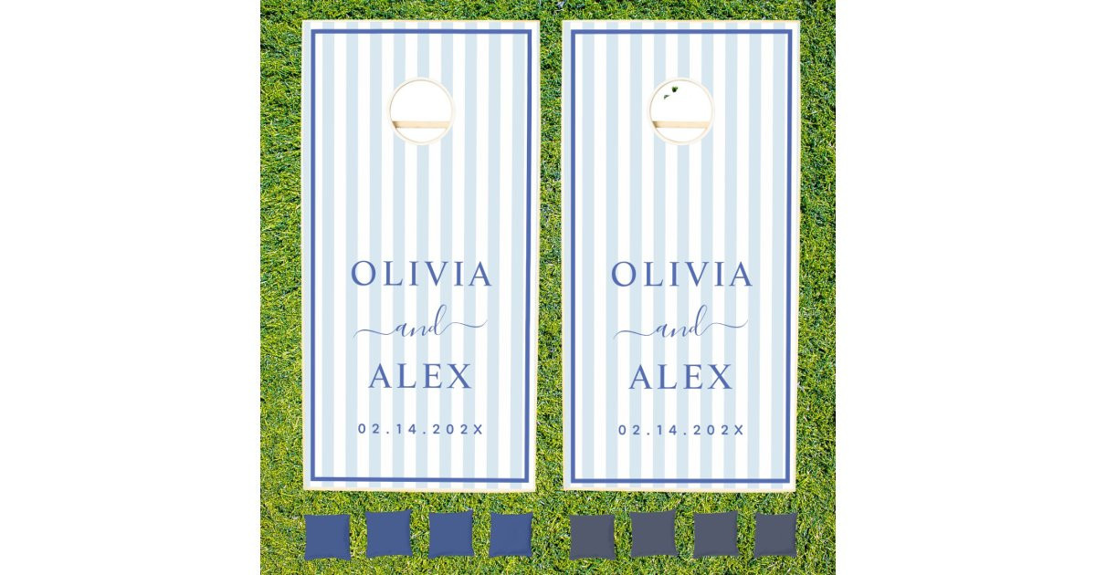 Minimal and Chic Blue French Personalized Wedding  Cornhole Set | Zazzle | Zazzle