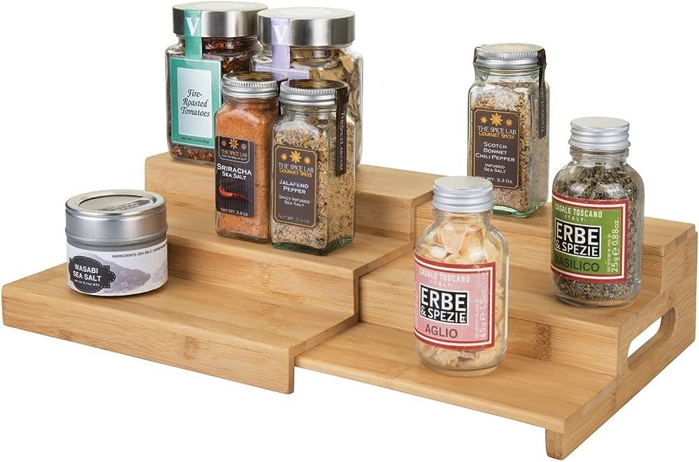 mDesign Bamboo Adjustable, Expandable Spice Rack Organizer with 3 Levels Storage for Kitchen Cabi... | Amazon (US)