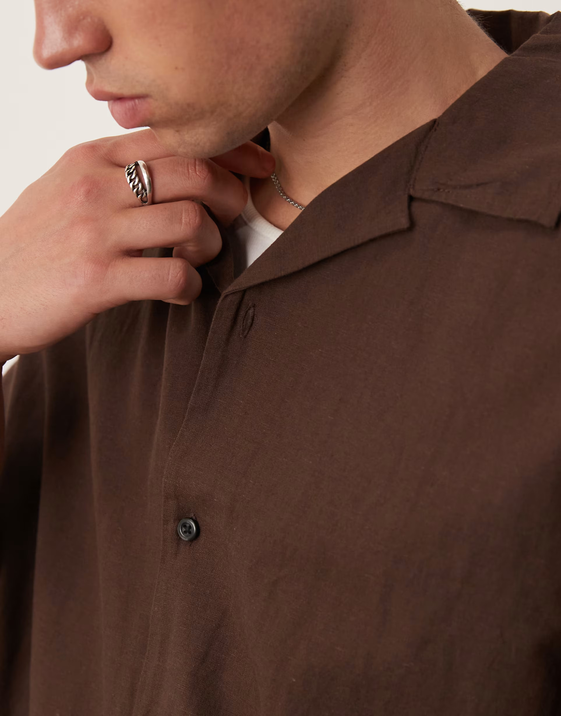 Selected Homme camp collar linen blend shirt in brown | ASOS (Global)