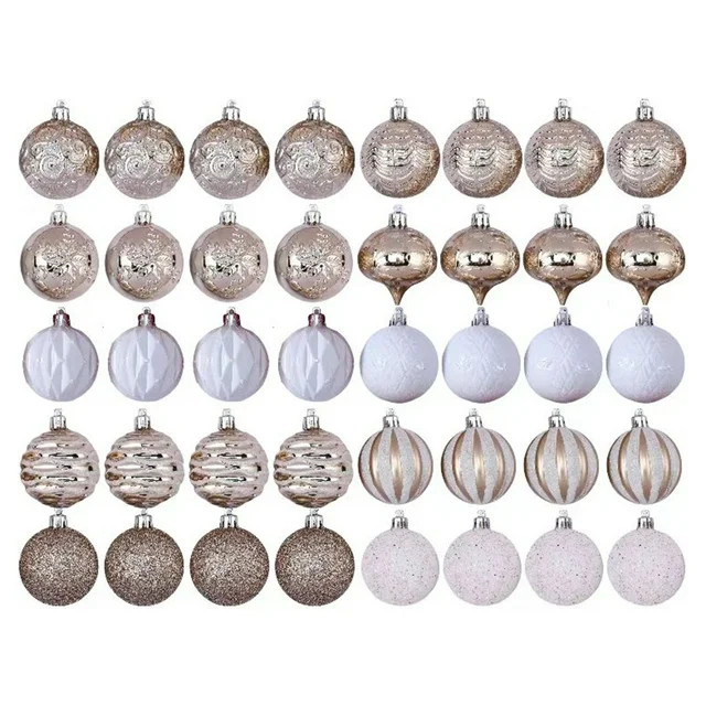 White and Champagne Shatterproof Christmas Ornaments, 40 Count, by Holiday Time | Walmart (US)
