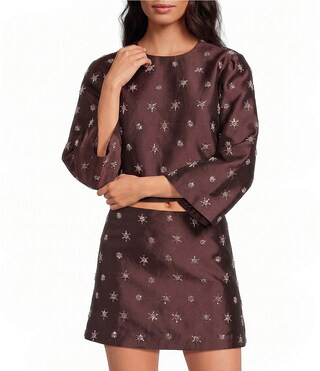 Sarah Bead Embroidered Jewel Neck Bracelet Sleeve Coordinating Top | Dillard's