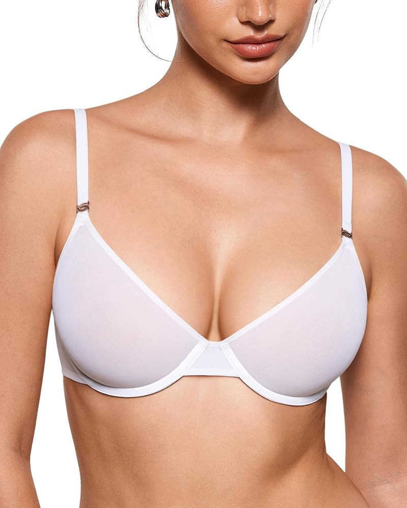 INLYRIC Women's Cosnufy Sheer Balconette Bra Demi Unlined Plunge Mesh See Through Sexy Bras Under... | Amazon (US)