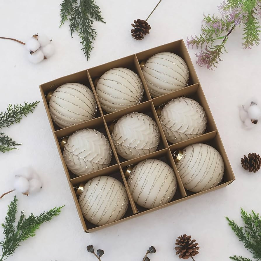 4inch Velvet Ornaments for Christmas Tree, 9PCS Glitter Flocked Christmas Ornaments Decorations B... | Amazon (US)