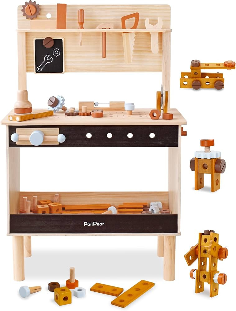PairPear Kids Tool Bench,Wooden Toys Black Color Workbench with Play Tools Hammers Accessories,Pr... | Amazon (US)