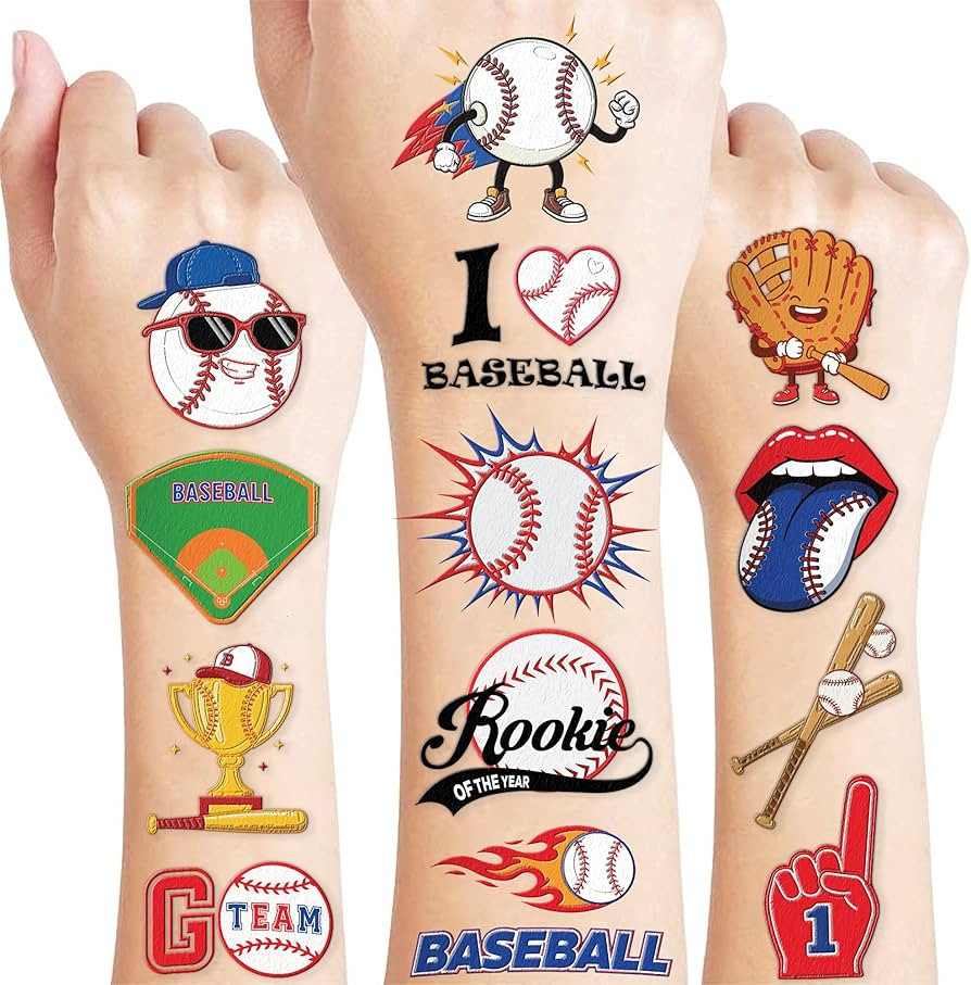 96 PCS Baseball Sports Pre-Cut Temporary Tattoos for Kids | Super Cute Baseball Themed Birthday P... | Amazon (US)