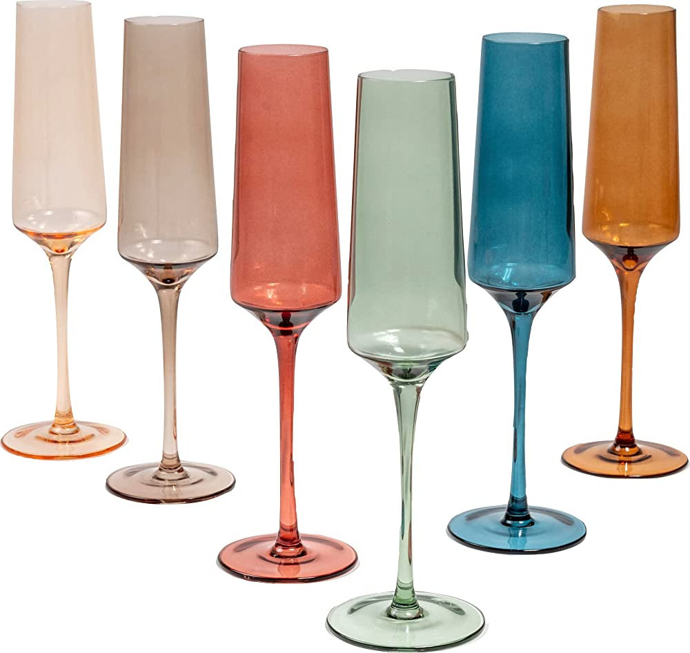 Saludi Colored Champagne Flutes, 6.5oz (Set of 6) Stemmed Multi-Color Champagne Glass - Great for... | Amazon (US)