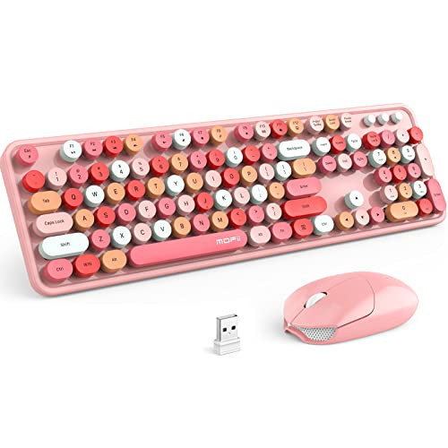 MOFII Wireless Keyboard and Mouse Combo, Pink Wireless Keyboard, 2.4GHz Retro Full Size with Number Pad & Cute Mouse for Computer PC Laptop Windows XP/7/8/10 (Pink-Colorful) | Amazon (US)