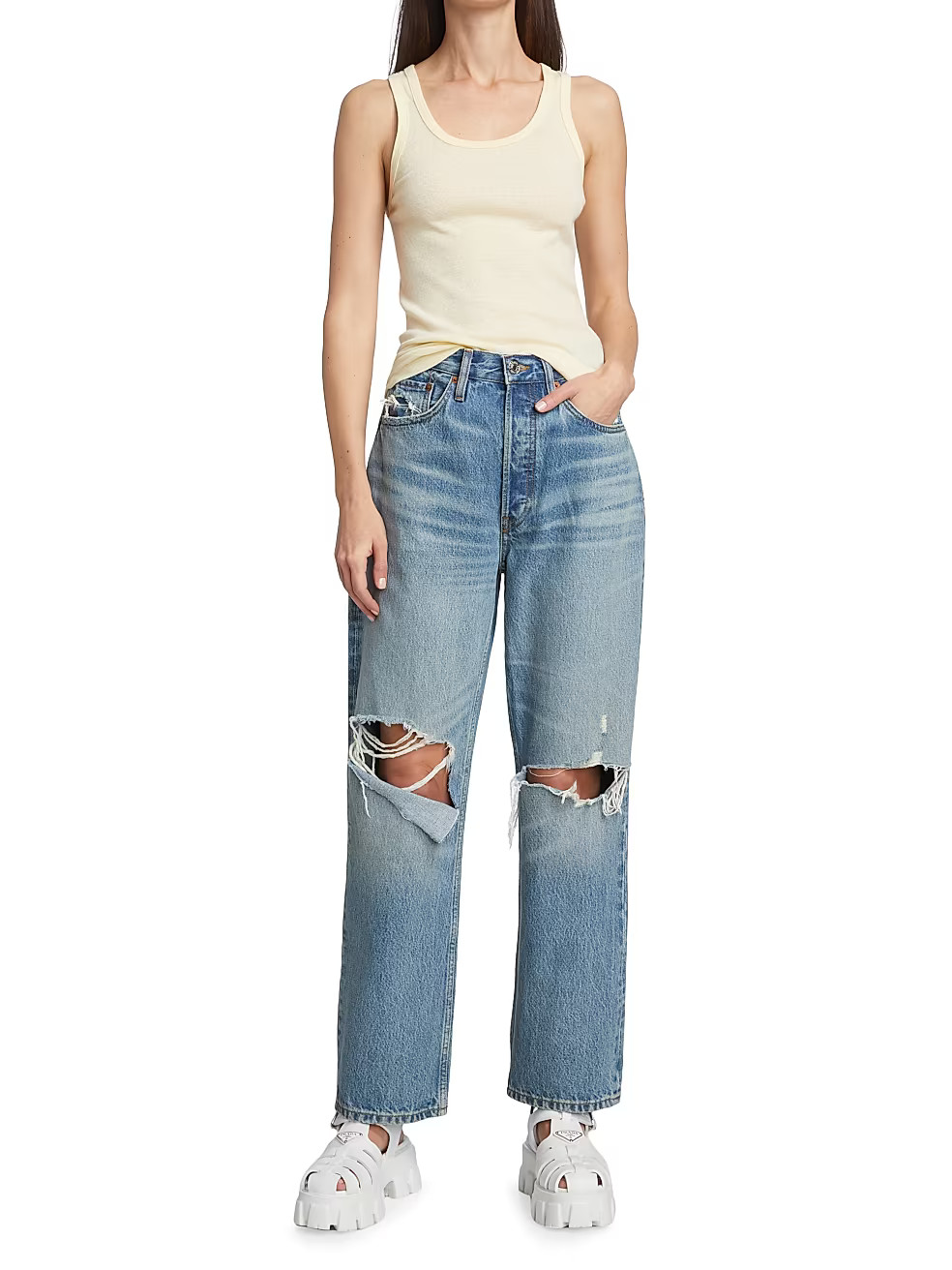 90s Distressed Wide-Leg High-Rise Jeans | Saks Fifth Avenue