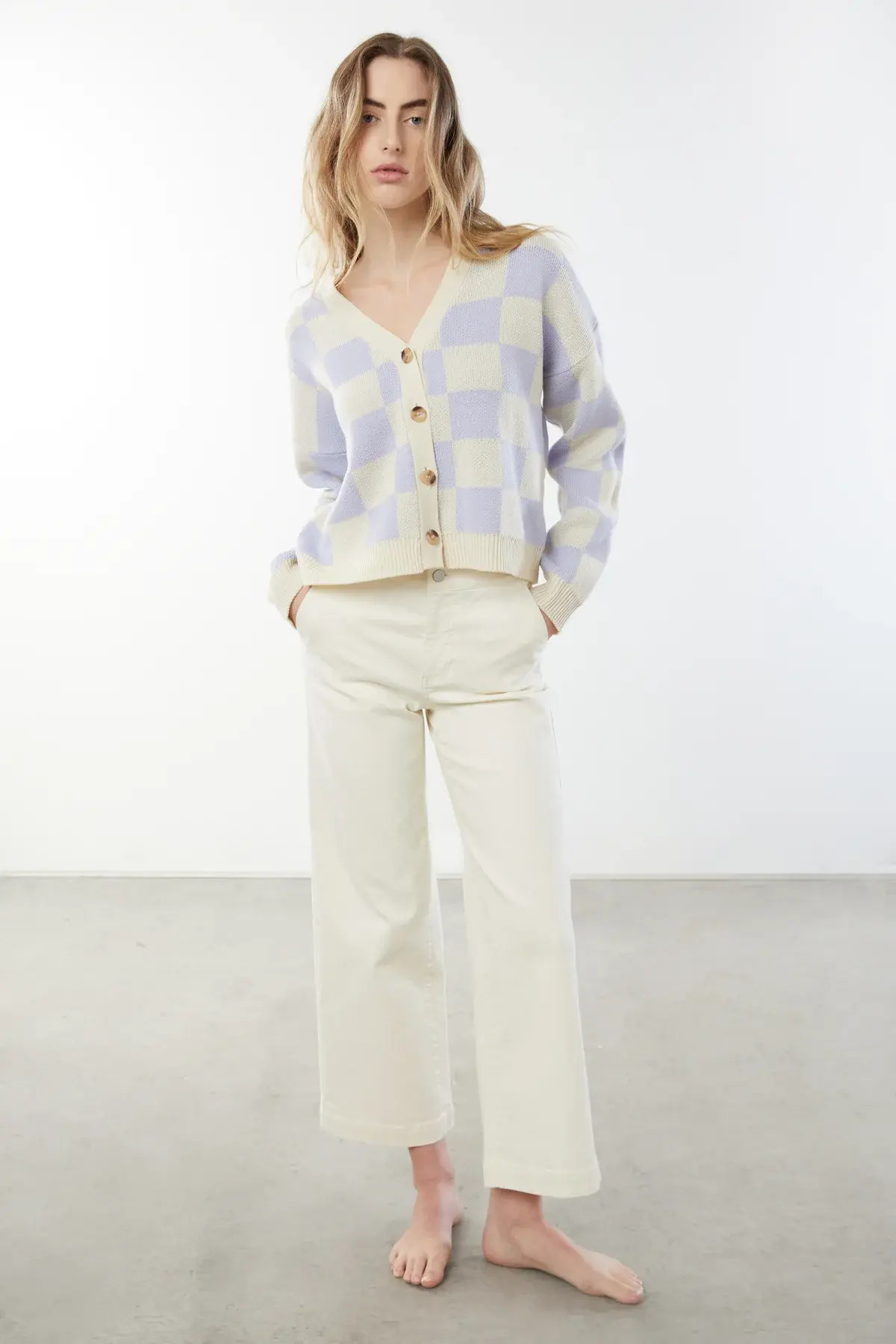 CHECKERED CARDIGAN        4.5 star rating   12 Reviews          $34   
 CG-9631-W  Lilac Checker ... | OAK + FORT