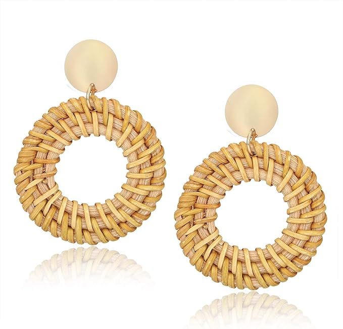 CEALXHENY Rattan Earrings for Women Handmade Straw Wicker Braid Drop Dangle Earrings Lightweight ... | Amazon (US)