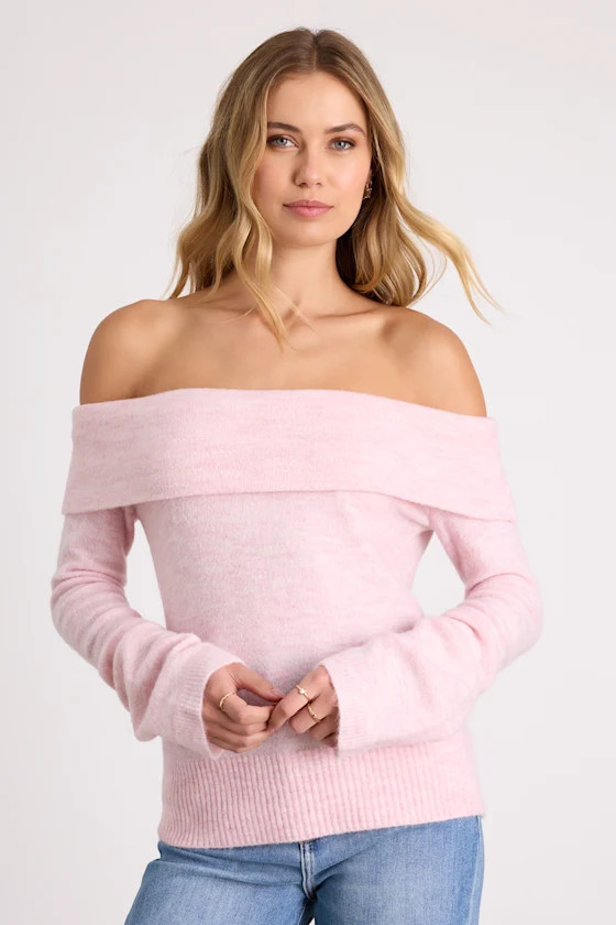 Melinda Light Pink Space Dye Off-the-Shoulder Sweater Top | Lulus