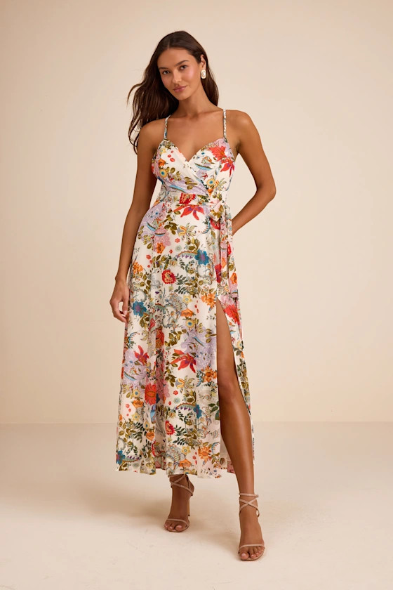 Amara White Multi Paisley Print Wrap Midi Dress | Lulus