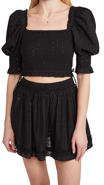 Eyelet Smocked Puff Sleeve Top | Shopbop