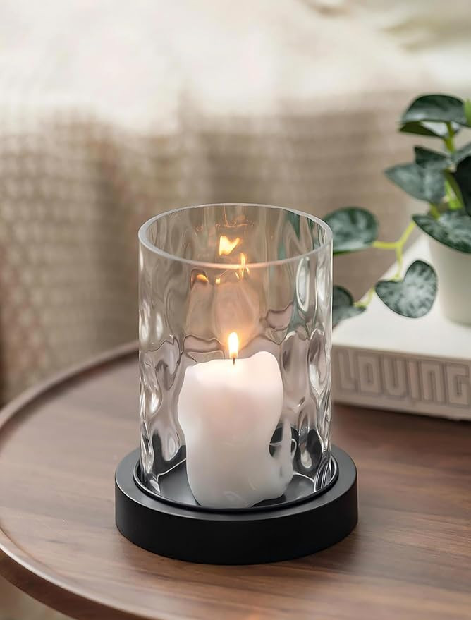 NUPTIO Candle Holders with Glass Hurricane: Black Pillar Candleholders with Hammered Glass Sleeve... | Amazon (US)
