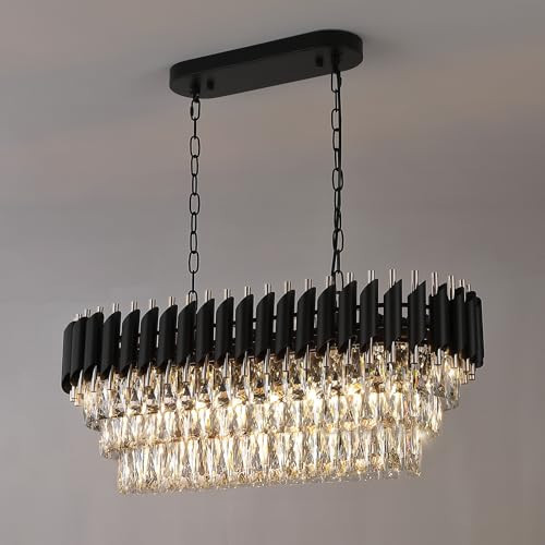 A AXILIXI Modern Rectangular Chandelier Black and Gold Crystal Chandeliers | Amazon (US)