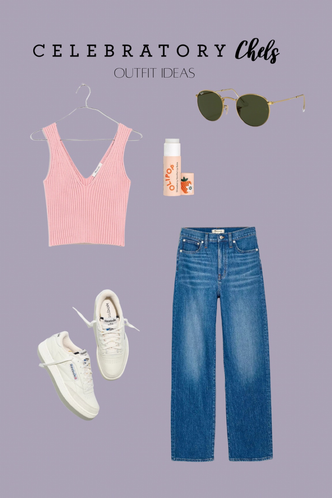 Wide-leg Jeans
Sweater tank 
Reebok sneakers
Lip balm
Beauty products 
Ray-bans sunglasses
Effortless style
Spring style 

#LTKbeauty #LTKstyletip #LTKshoecrush